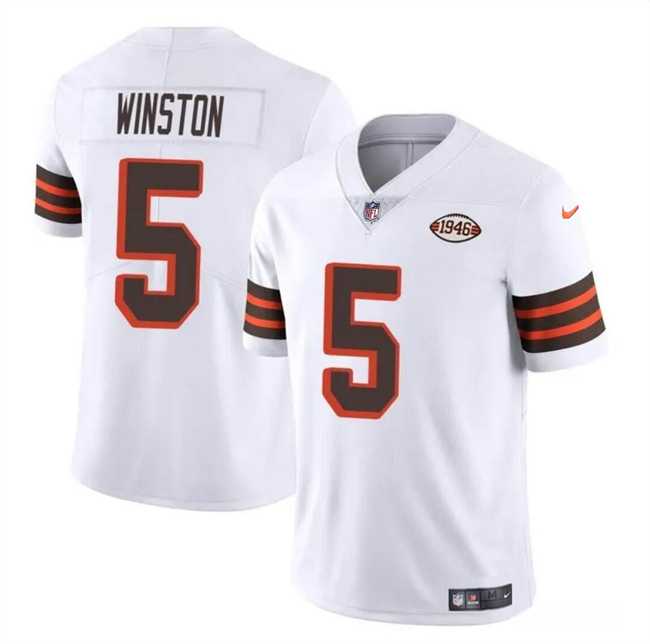 Men & Women & Youth Cleveland Browns #5 Jameis Winston White 1946 Collection Vapor Limited Stitched Jersey